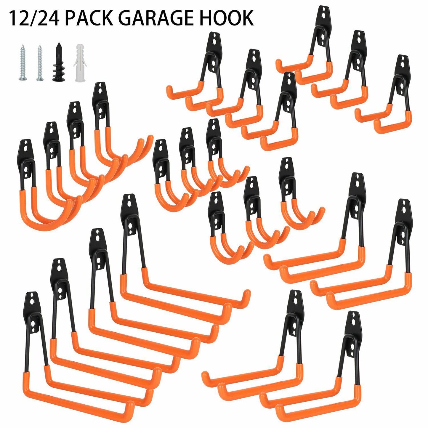 12/24 Pack Steel Garage Storage Utility Double Hooks Wall Organizer Tool Hanger